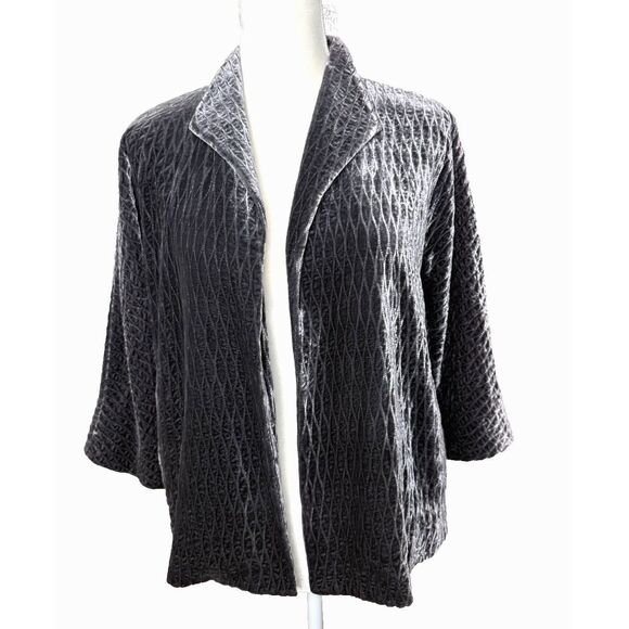 Eileen Fisher Velvet Jacket Petite M Gray Quilted Open Front Formal Silk Blend - Picture 2 of 10